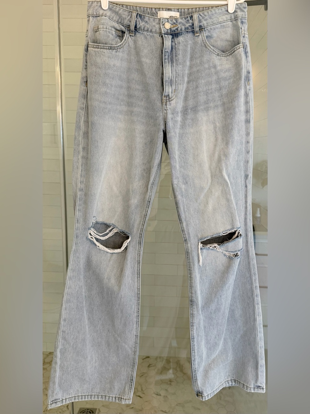 VERVET Light Wash Distressed Wide Leg Jeans